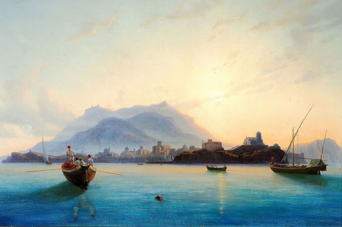 Edmund Hottenroth Ansicht Von Italien Mit Fischern In Ihren Booten 1837