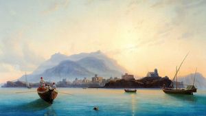Edmund Hottenroth Ansicht Von Italien Mit Fischern In Ihren Booten 1837