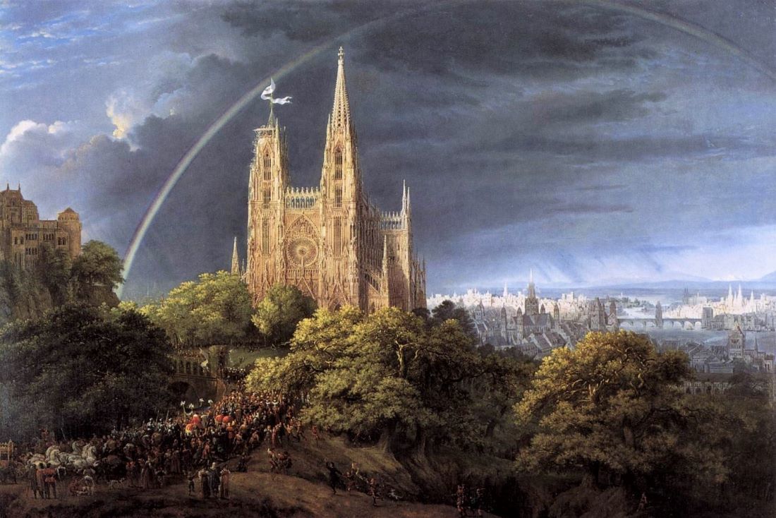 1100 Schinkel Karl Friedrich Gotische Kirche Auf Einem Felsen Am Meer 1815