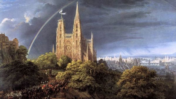 1100 Schinkel Karl Friedrich Gotische Kirche Auf Einem Felsen Am Meer 1815