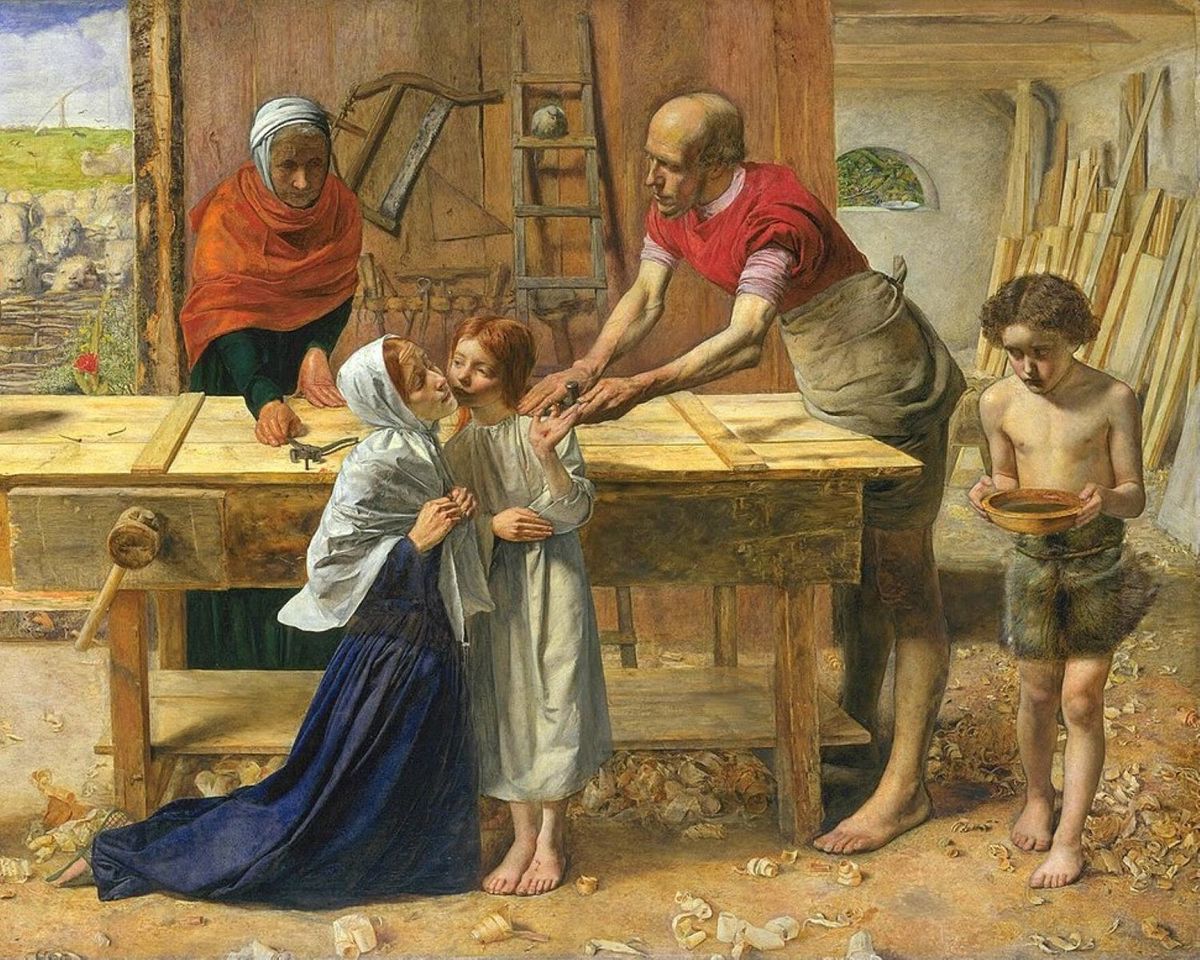 1280px John Everett Millais Christ In The House Of His Parents The Carpenter S Shop Google Art Project