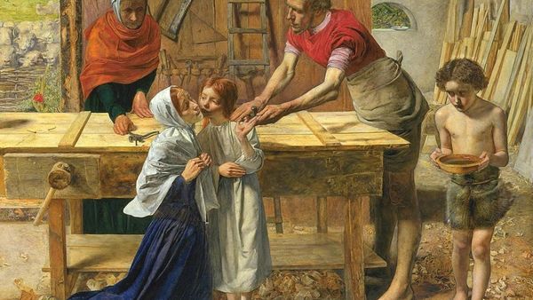 1280px John Everett Millais Christ In The House Of His Parents The Carpenter S Shop Google Art Project
