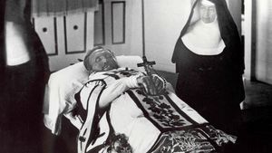 1500 Father Damien On His Funeral Bier With Mother Marianne Cope By His Side