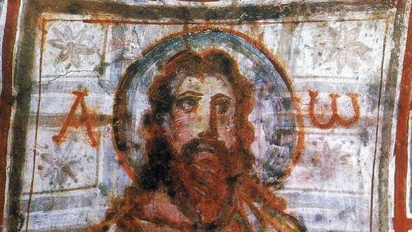 1600 Mural Jesus Christ Flanked By The Greek Letters Alpha And Omegain The Catacombs Of Commodilla Rome 4th Century Ad