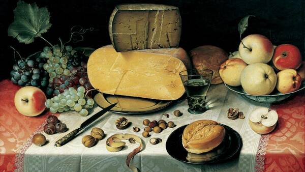 Floris Van Dyck Still Life With Fruits Nuts And Cheese 1613
