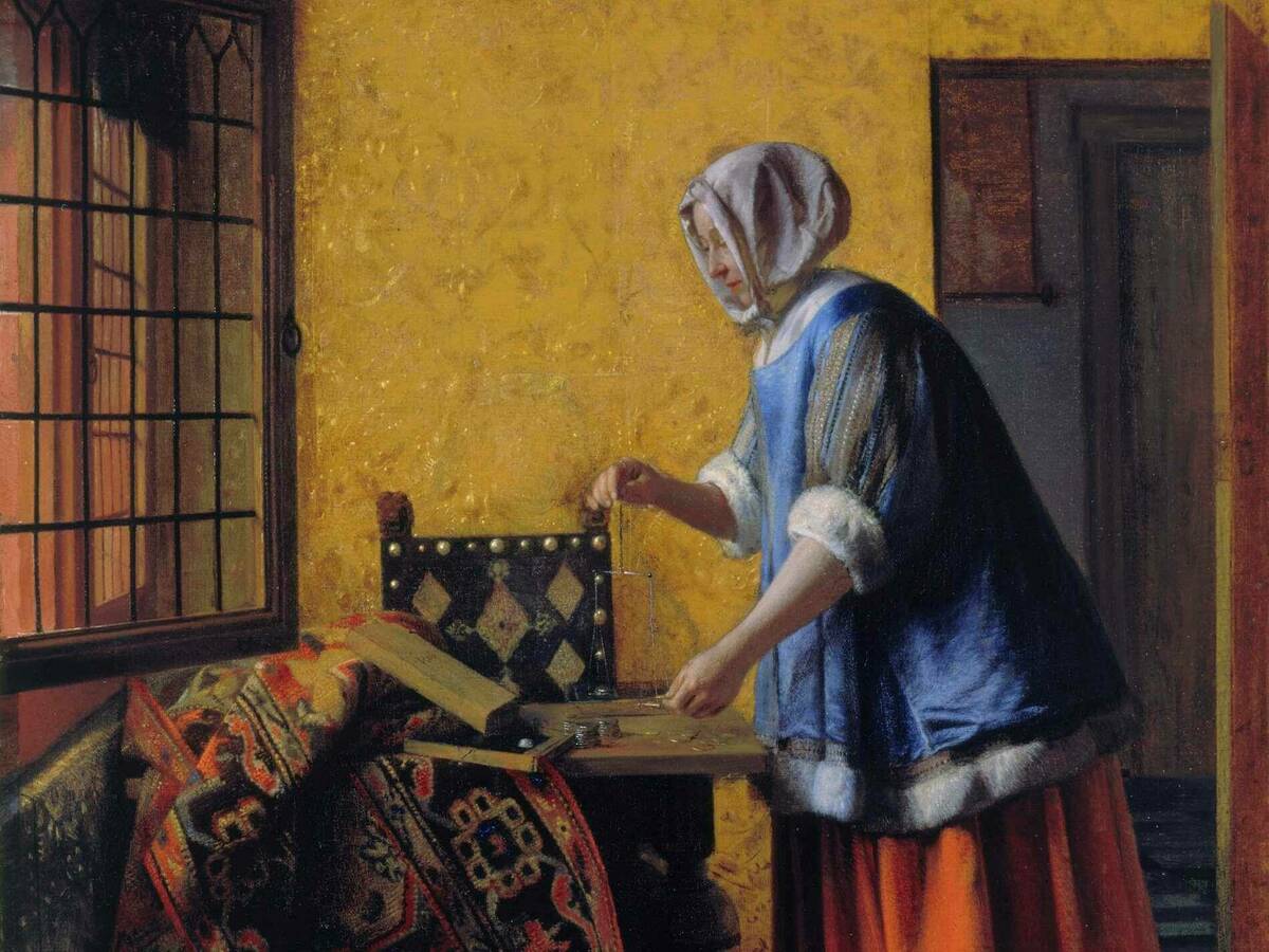 1901 A Woman With A Pair Of Scales By Pieter De Hooch 1