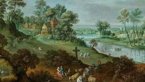 1900px Marten Rijckaert Wooded River Landscape With Peasants And Cattle A Village Beyond