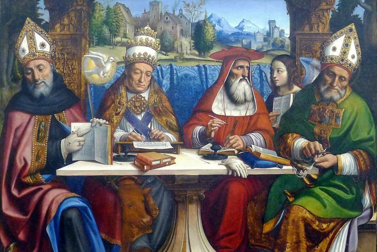 Pier Francesco Sacchi, Four Doctors of the Western Church, 1516.